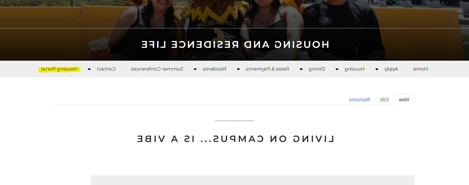 Cal State LA Housing Homepage, Housing Portal Highlighted.