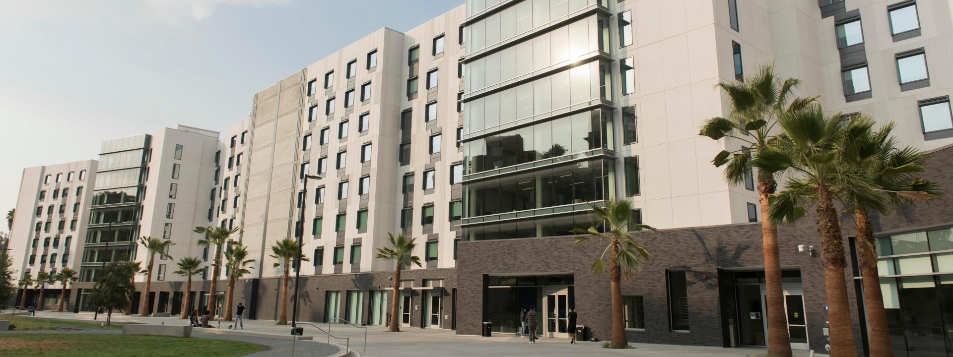 Exterior of new building with shiny windows